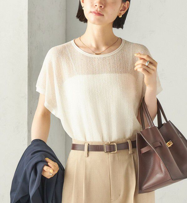SHIPS for women「〈手洗い可能〉ラメ シアー フレンチスリーブ ニット プルオーバー」|ニット・セーター|オフホワイト