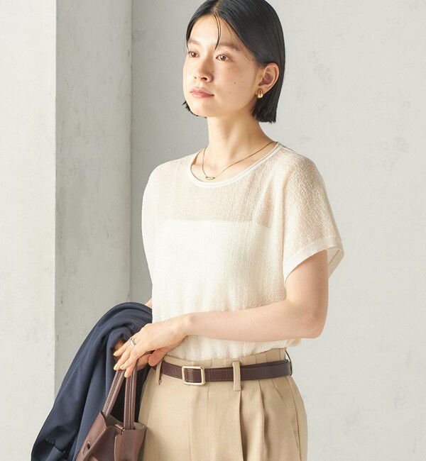 SHIPS for women「〈手洗い可能〉ラメ シアー フレンチスリーブ ニット プルオーバー」|ニット・セーター|