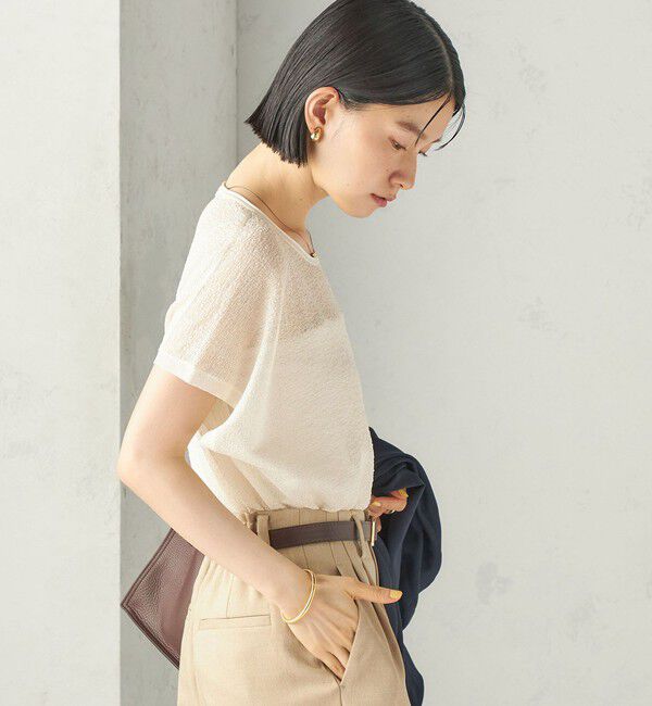 SHIPS for women「〈手洗い可能〉ラメ シアー フレンチスリーブ ニット プルオーバー」|ニット・セーター|