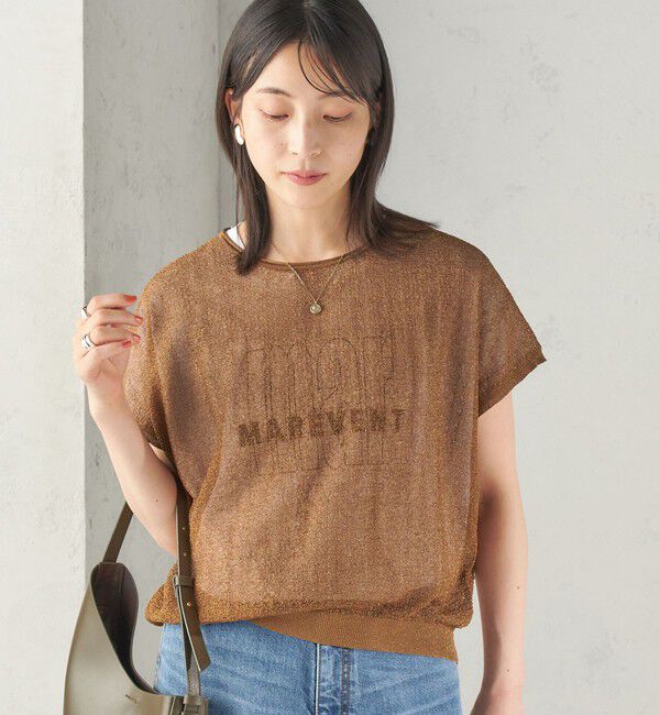 SHIPS for women「〈手洗い可能〉ラメ シアー フレンチスリーブ ニット プルオーバー」|ニット・セーター|キャメル