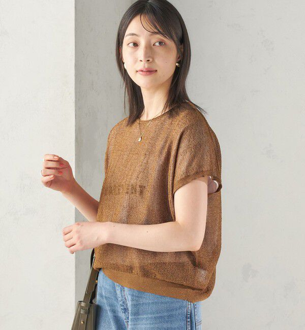 SHIPS for women「〈手洗い可能〉ラメ シアー フレンチスリーブ ニット プルオーバー」|ニット・セーター|