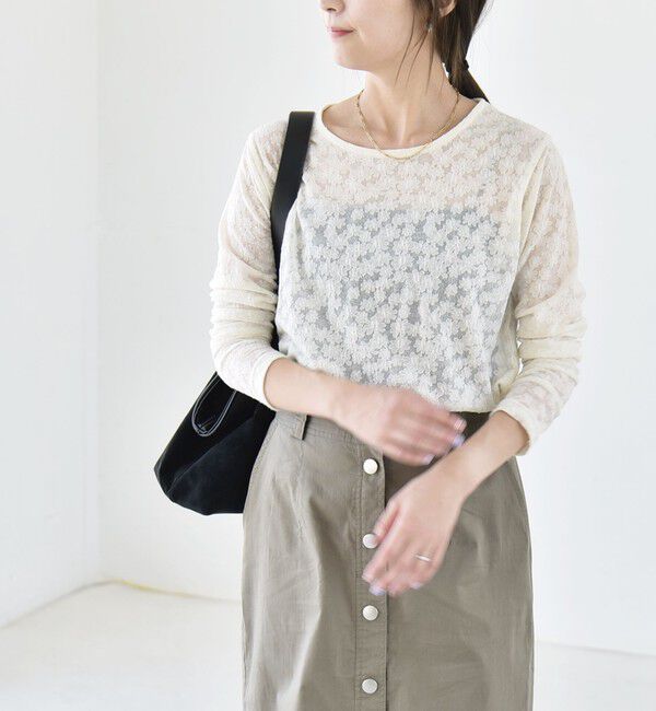quaranciel「quaranciel:〈洗濯機可能〉シアー フラワー ジャカード コンパクト プルオーバー」|Tシャツ・カットソー|