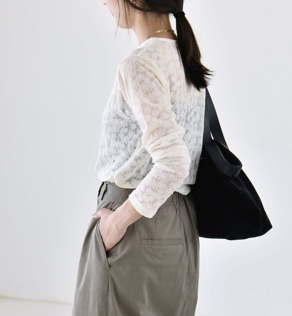 quaranciel「quaranciel:〈洗濯機可能〉シアー フラワー ジャカード コンパクト プルオーバー」|Tシャツ・カットソー|