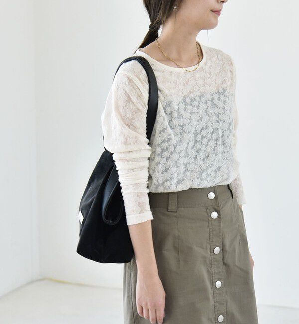 quaranciel「quaranciel:〈洗濯機可能〉シアー フラワー ジャカード コンパクト プルオーバー」|Tシャツ・カットソー|