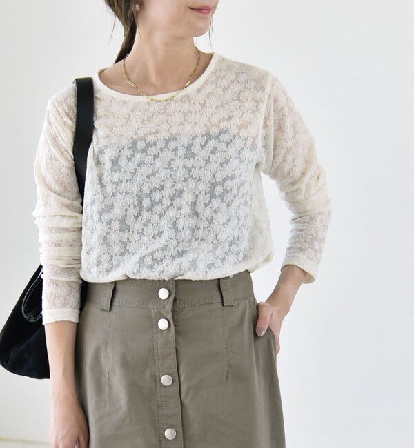 quaranciel「quaranciel:〈洗濯機可能〉シアー フラワー ジャカード コンパクト プルオーバー」|Tシャツ・カットソー|