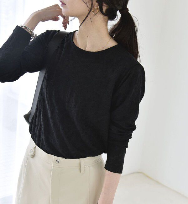 quaranciel「quaranciel:〈洗濯機可能〉シアー フラワー ジャカード コンパクト プルオーバー」|Tシャツ・カットソー|