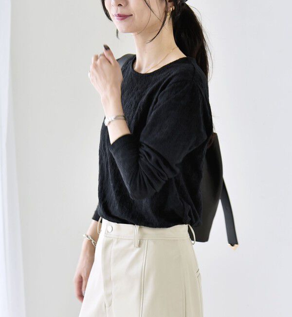 quaranciel「quaranciel:〈洗濯機可能〉シアー フラワー ジャカード コンパクト プルオーバー」|Tシャツ・カットソー|