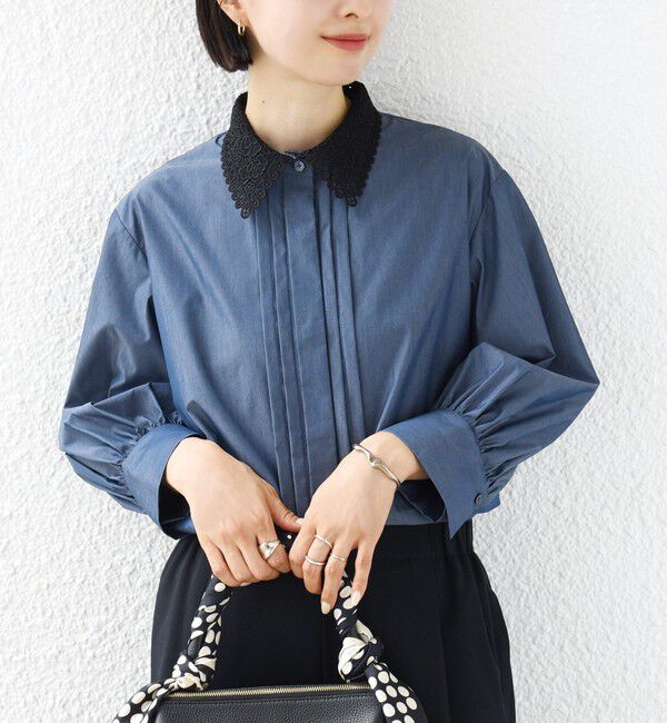 SHIPS for women「〈洗濯機可能〉タイプライター レース 襟 ピンタック シャツ」|シャツ・ブラウス|
