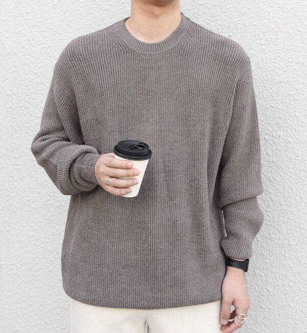 SHIPS any「〈手洗い可能〉シェニールモール 畔編み リラックス クルーネック ニット◆」|ニット・セーター|ライトグレー
