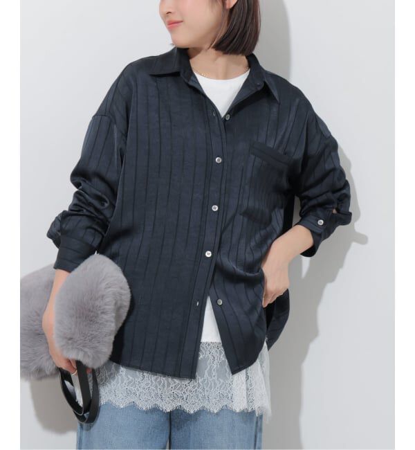 JOURNAL STANDARD relume「《予約》サテンストライプパジャマシャツ」|シャツ・ブラウス|ネイビー