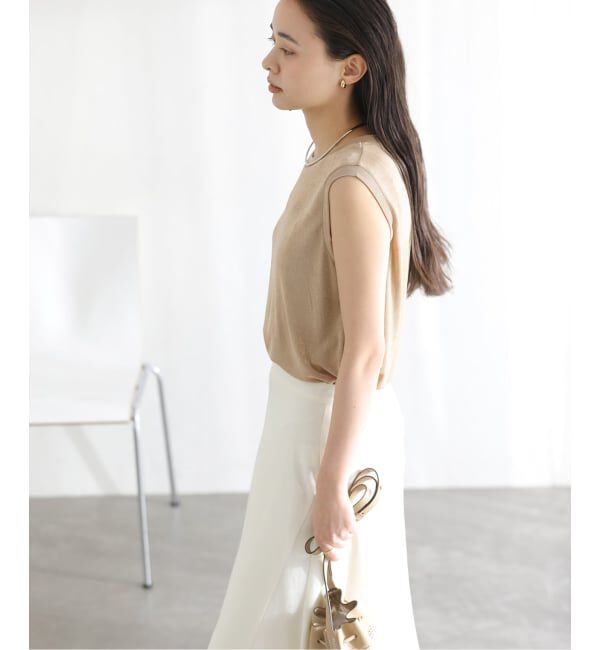  「【洗える】シャイニーノースリーブトップス」|Tシャツ・カットソー|