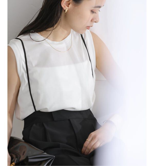  「【洗える】シャイニーノースリーブトップス」|Tシャツ・カットソー|ホワイト