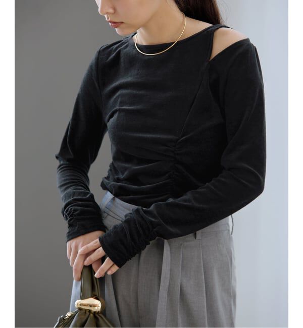  「【洗える】カットアウトベロアトップス」|Tシャツ・カットソー|