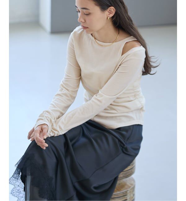 「【洗える】カットアウトベロアトップス」|Tシャツ・カットソー|ベージュ