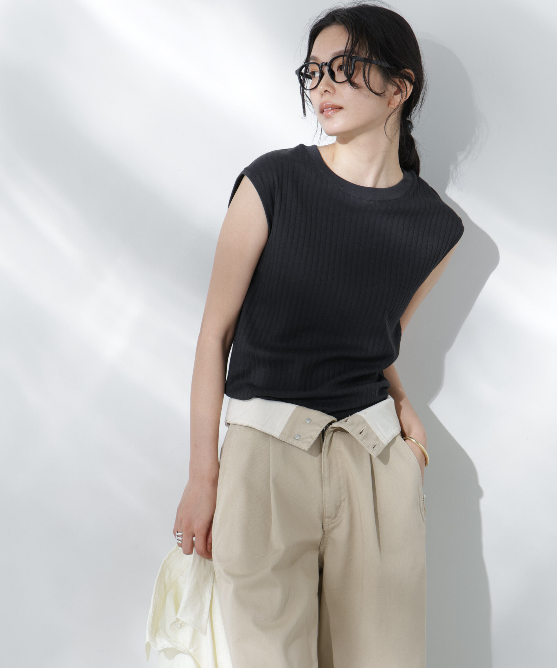 NANO universe「Anti Soaked(R) 汗染み防止リブノースリーブTシャツ（セットアップ可）」|Tシャツ・カットソー|