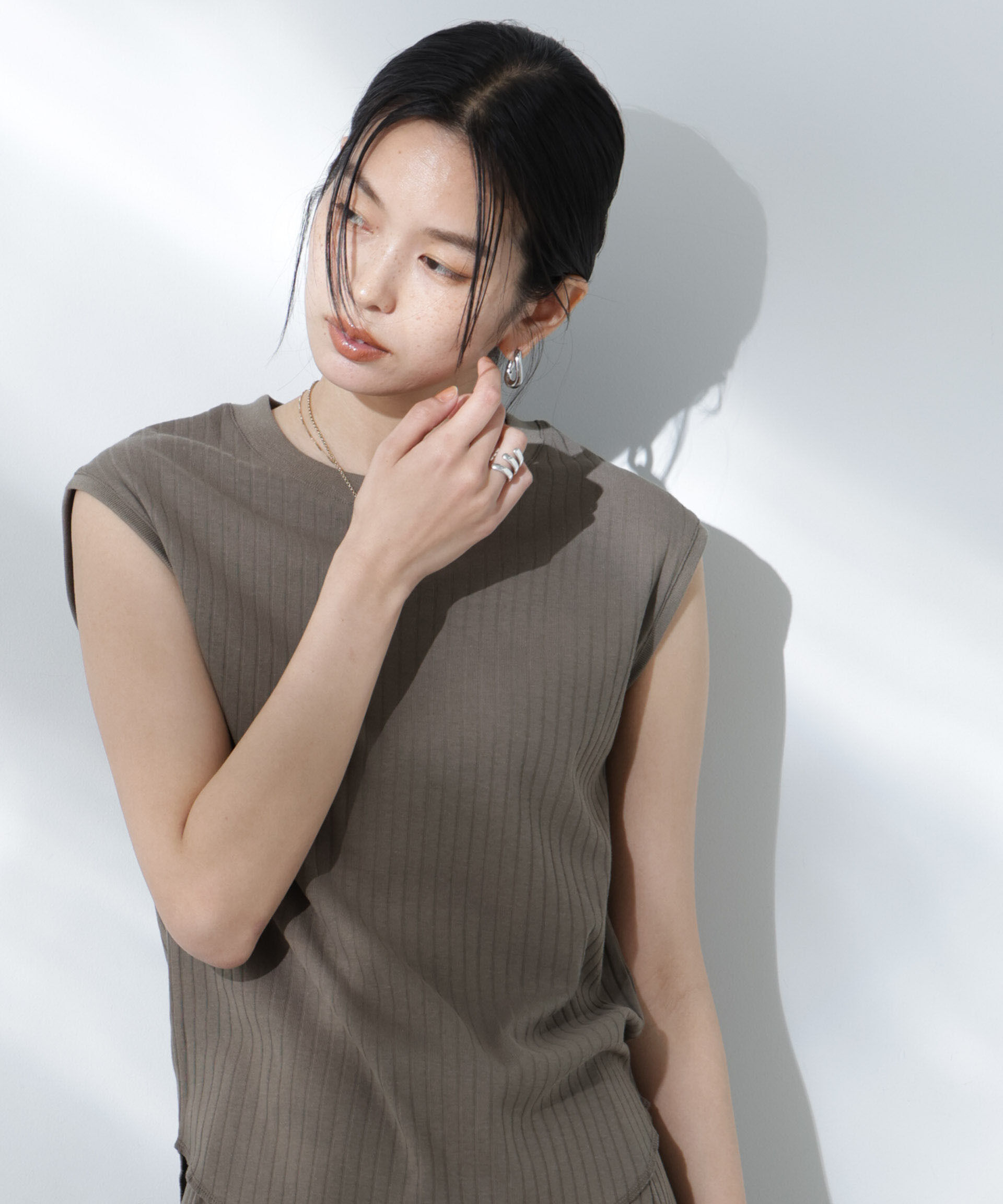 NANO universe「Anti Soaked(R) 汗染み防止リブノースリーブTシャツ（セットアップ可）」|Tシャツ・カットソー|