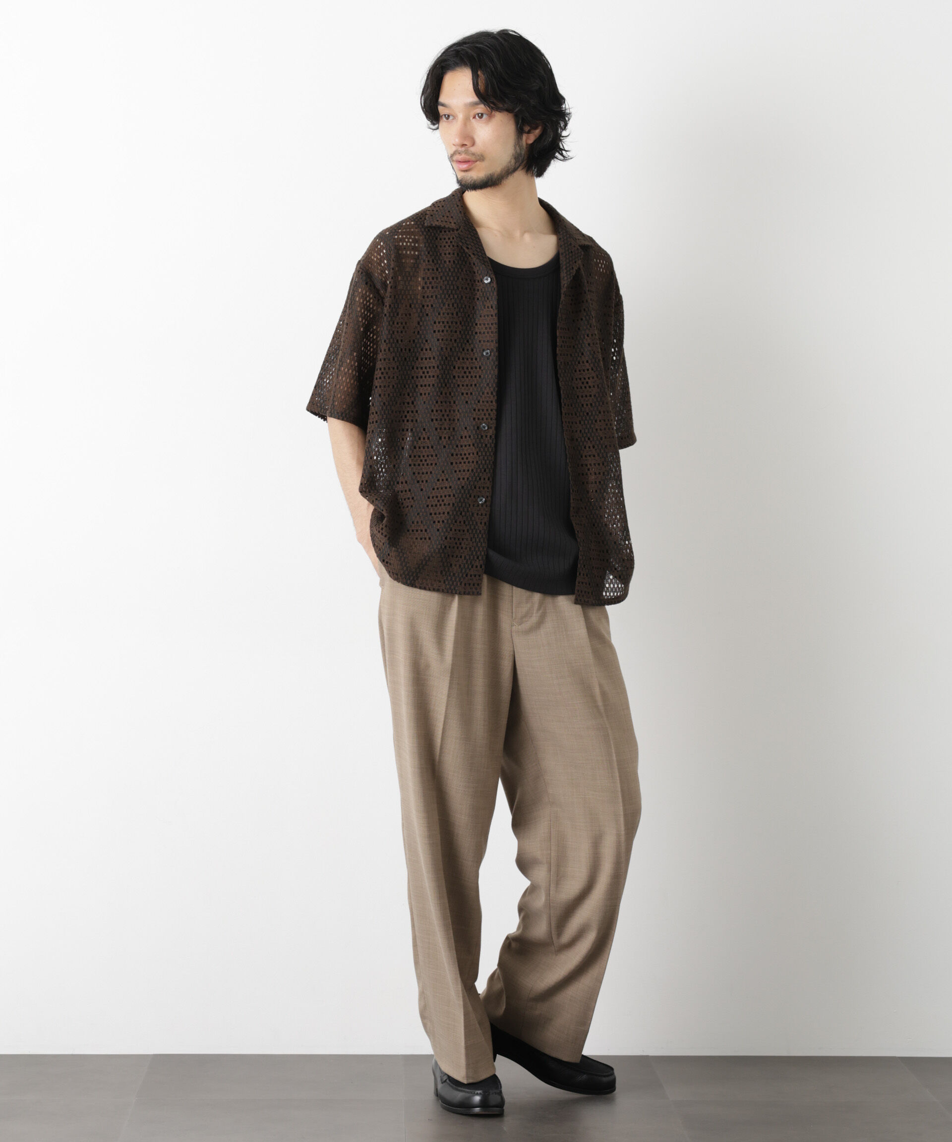 nano･universe「ダイヤレース オープンカラーシャツ」|シャツ・ブラウス|