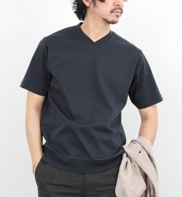 NOLLEY'S goodman「《ビジカジ対応》シルケットスムース VネックドレスTシャツ 26SS」|Tシャツ・カットソー|ダークネイビー
