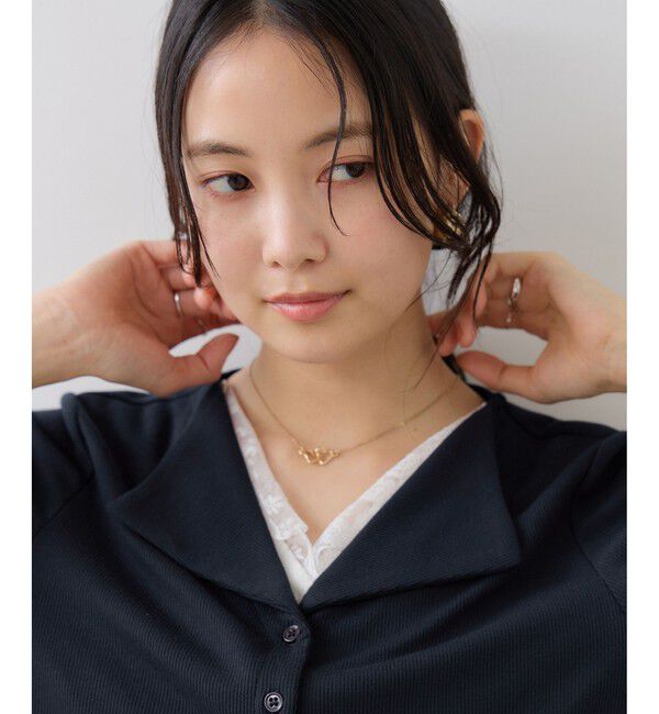VIS「ドット＆無地 レースドッキングレイヤード風リブカットソー」|Tシャツ・カットソー|