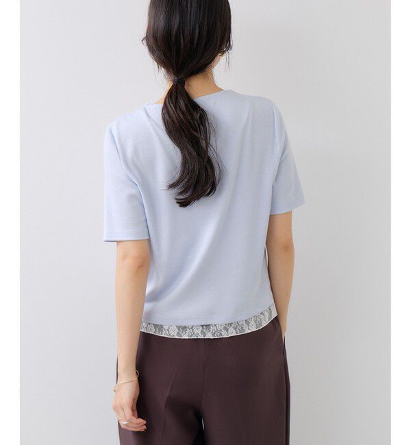 VIS「ドット＆無地 レースドッキングレイヤード風リブカットソー」|Tシャツ・カットソー|