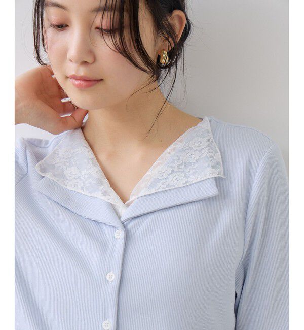 VIS「ドット＆無地 レースドッキングレイヤード風リブカットソー」|Tシャツ・カットソー|