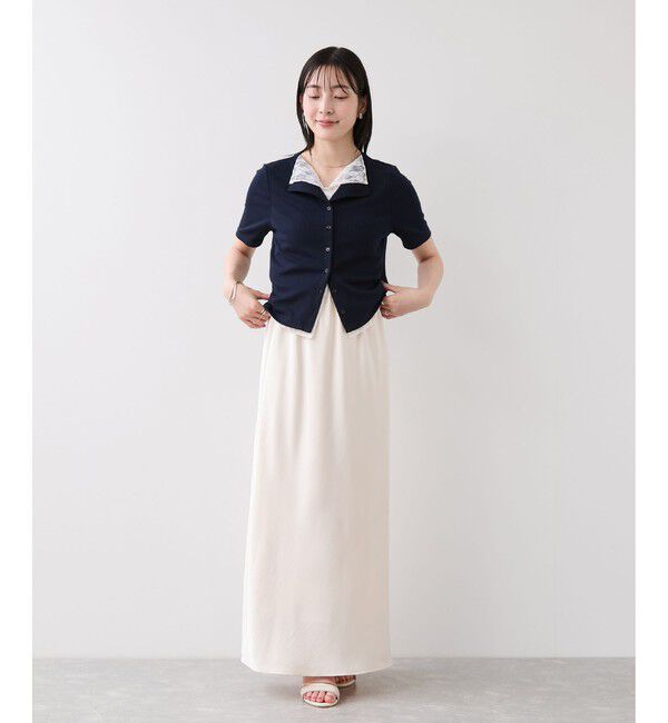 VIS「ドット＆無地 レースドッキングレイヤード風リブカットソー」|Tシャツ・カットソー|