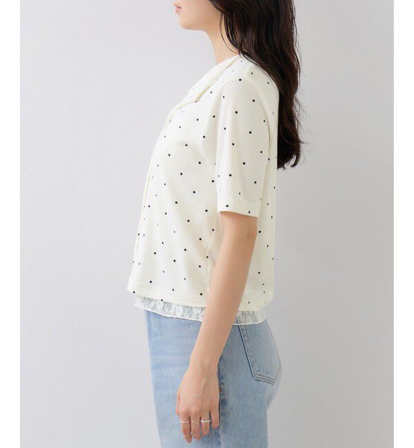 VIS「ドット＆無地 レースドッキングレイヤード風リブカットソー」|Tシャツ・カットソー|