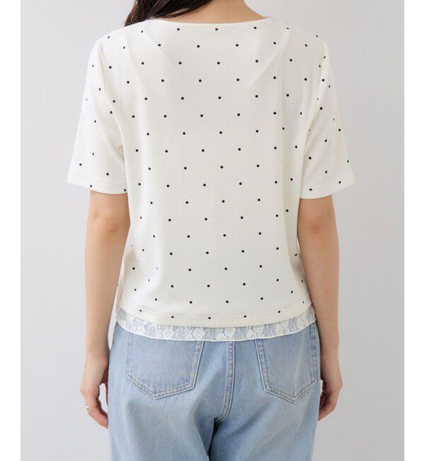 VIS「ドット＆無地 レースドッキングレイヤード風リブカットソー」|Tシャツ・カットソー|