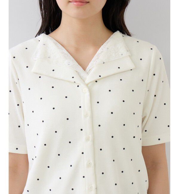VIS「ドット＆無地 レースドッキングレイヤード風リブカットソー」|Tシャツ・カットソー|