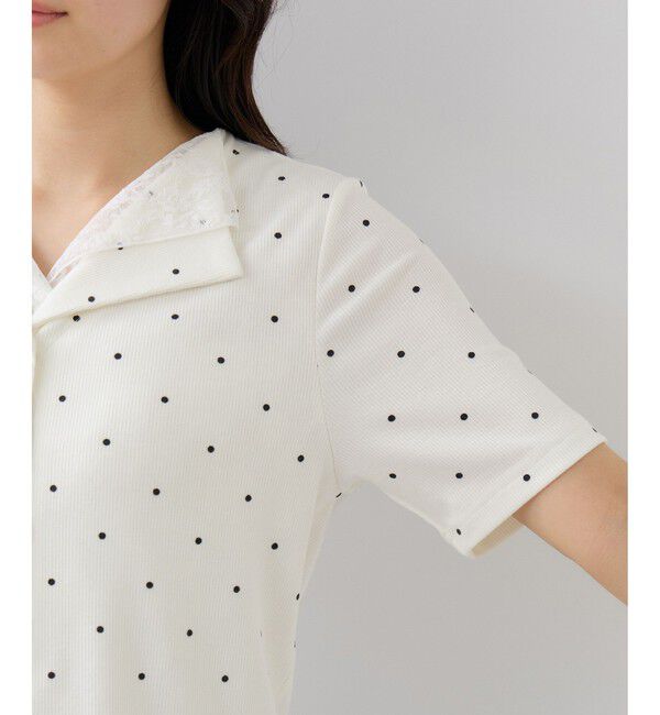 VIS「ドット＆無地 レースドッキングレイヤード風リブカットソー」|Tシャツ・カットソー|