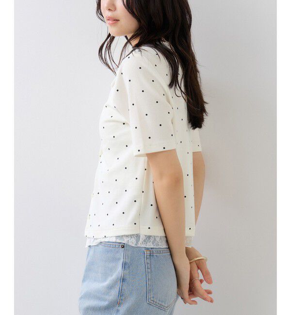 VIS「ドット＆無地 レースドッキングレイヤード風リブカットソー」|Tシャツ・カットソー|