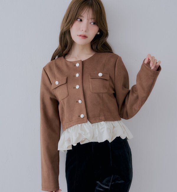  「【SALON by Chico】取り外し裾フリル金釦ショートジャケット」|その他|