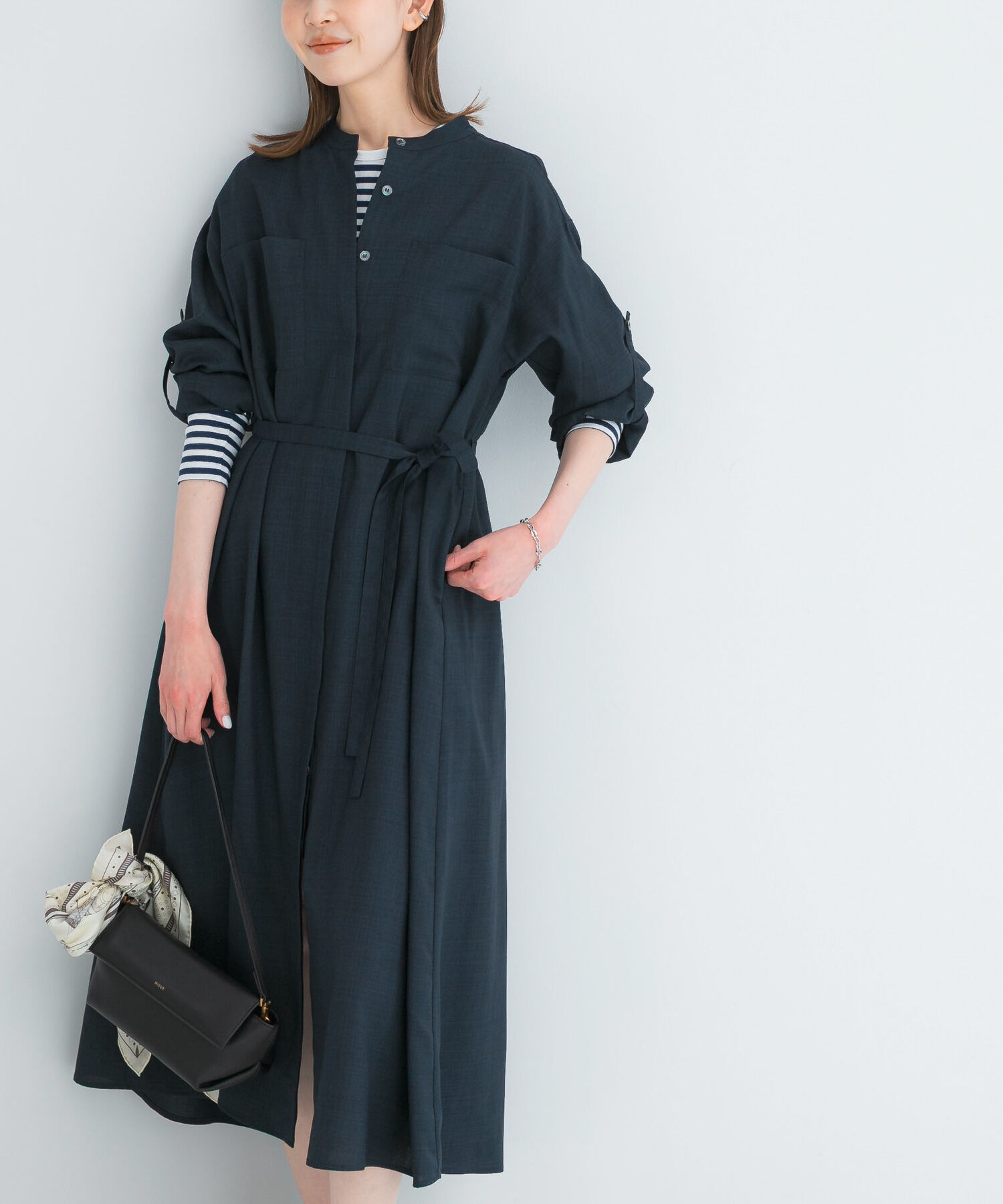 URBAN RESEARCH ROSSO「ウォッシャブルリネンライクシャツワンピース」|ワンピース|ネイビー