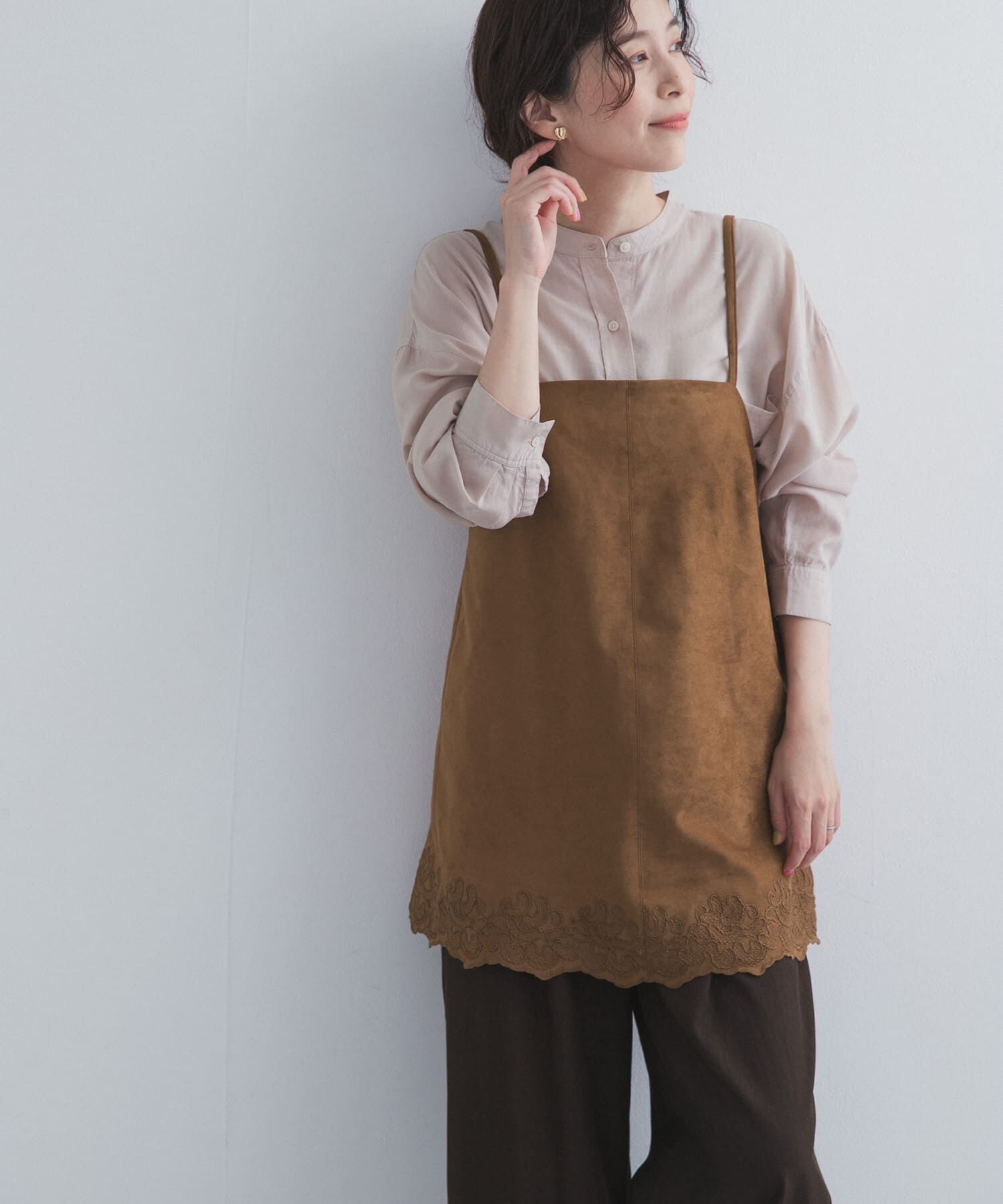 URBAN RESEARCH DOORS「ヘム刺繍スエードライクキャミソール」|その他|キャメル