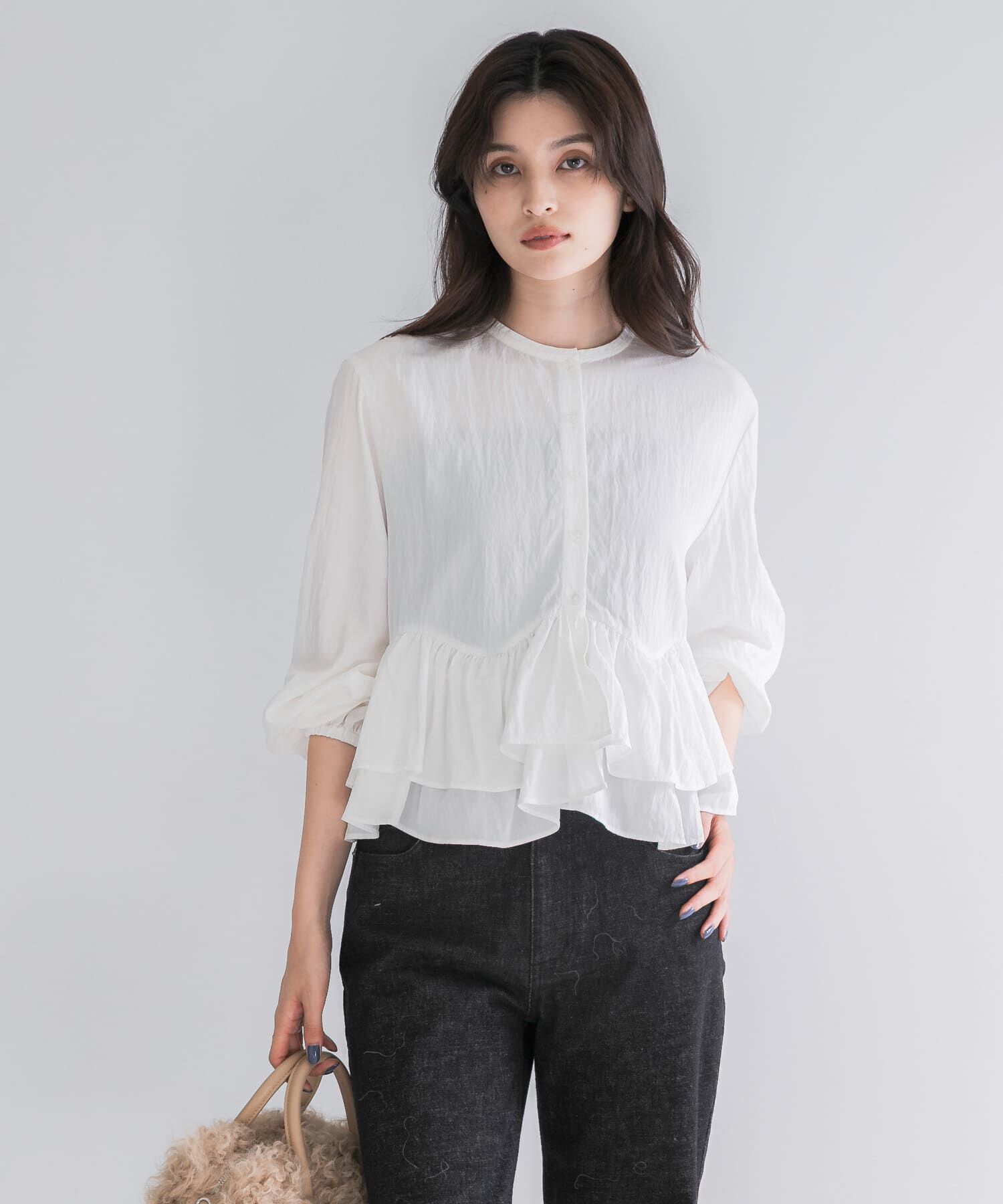 URBAN RESEARCH ROSSO「『WEB限定』フリルヘムブラウス」|シャツ・ブラウス|