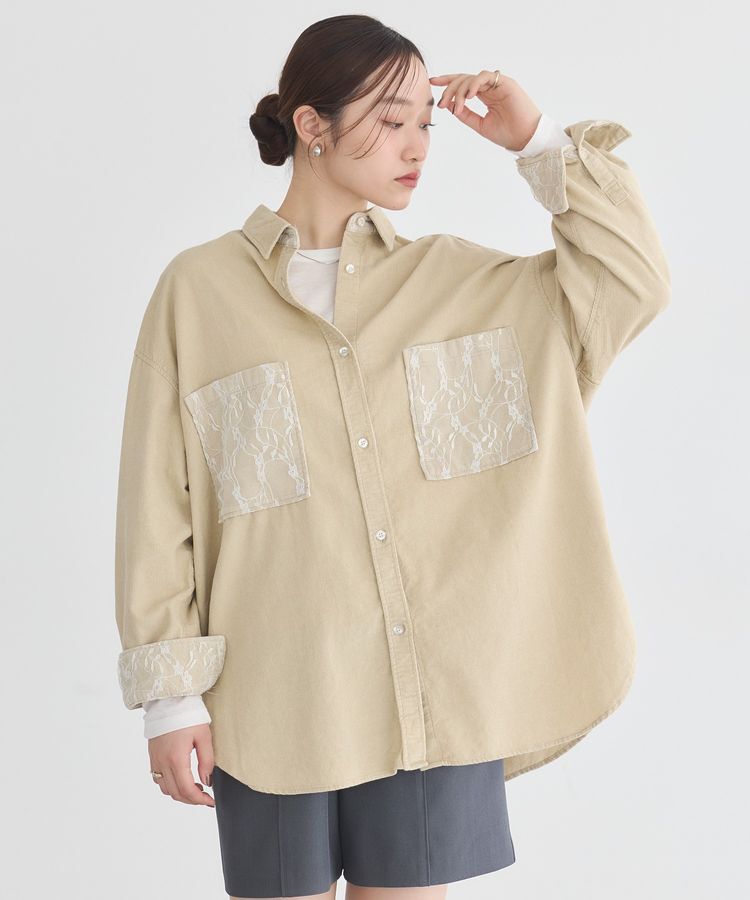 earth music&ecology「レースコーデュロイシャツ」|シャツ・ブラウス|Beige