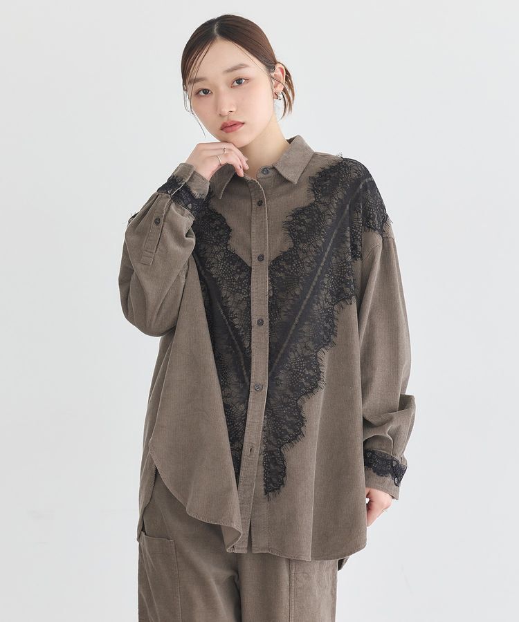 earth music&ecology「レースコーデュロイシャツ」|シャツ・ブラウス|Brown