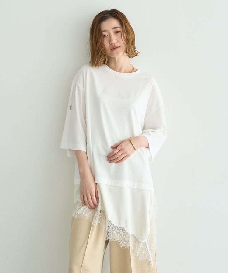 Editt by YECCA VECCA「ドロストスリーブヘムレースTee」|Tシャツ・カットソー|