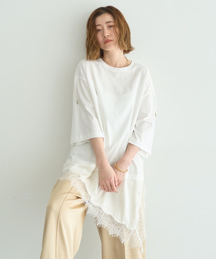 Editt by YECCA VECCA「ドロストスリーブヘムレースTee」|Tシャツ・カットソー|
