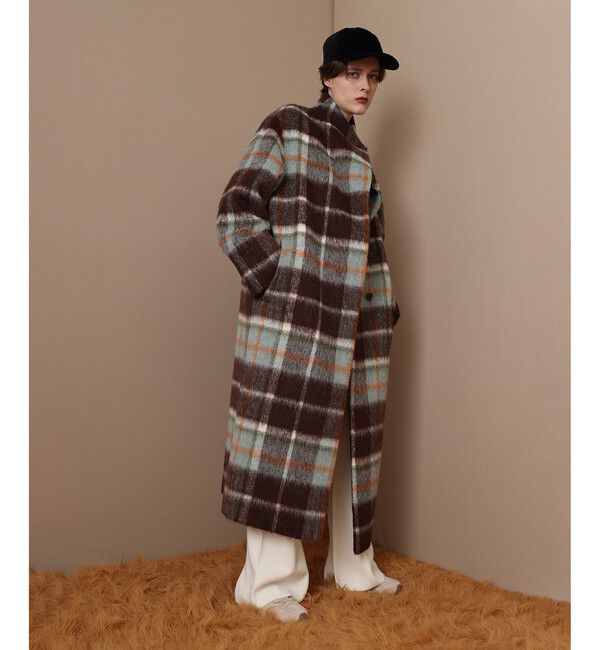 allureville「シャギーチェックベルテッドコート」|ダッフルコート|
