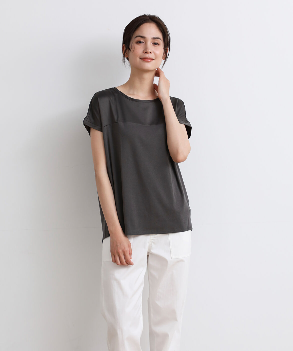 DAY by DAY it&rsquo;s international「サテン切り替えワイドカットソー《スビン綿MIXフライス》」|Tシャツ・カットソー|チャコールグ 3