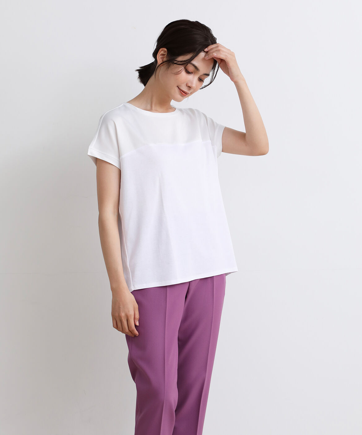 DAY by DAY it&rsquo;s international「サテン切り替えワイドカットソー《スビン綿MIXフライス》」|Tシャツ・カットソー|ホワイト