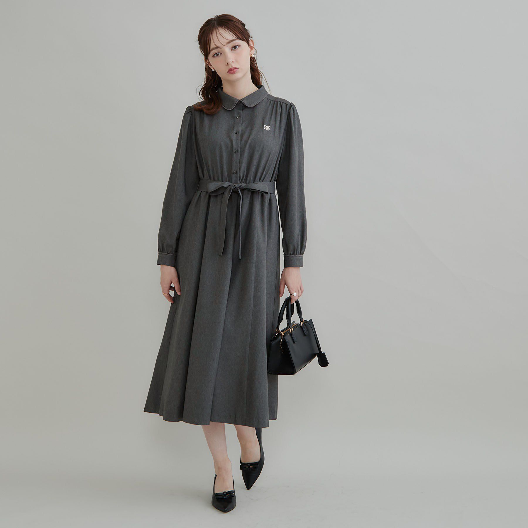 Couture broach「【落ち感やわらか】ピコレース シャツワンピース」|ワンピース|