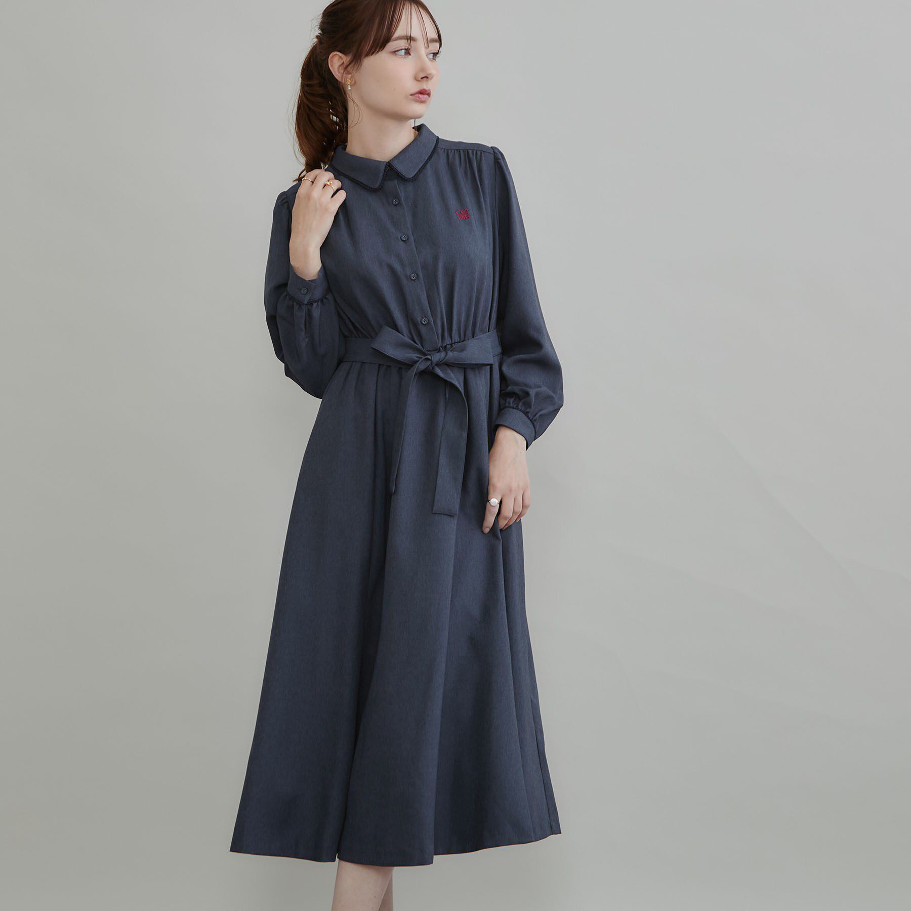 Couture broach「【落ち感やわらか】ピコレース シャツワンピース」|ワンピース|