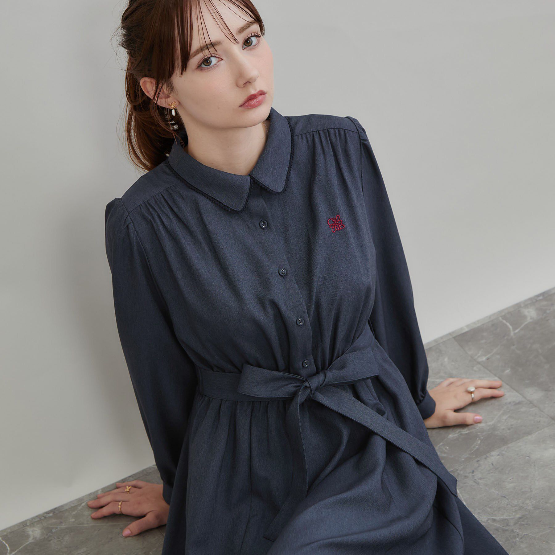 Couture broach「【落ち感やわらか】ピコレース シャツワンピース」|ワンピース|