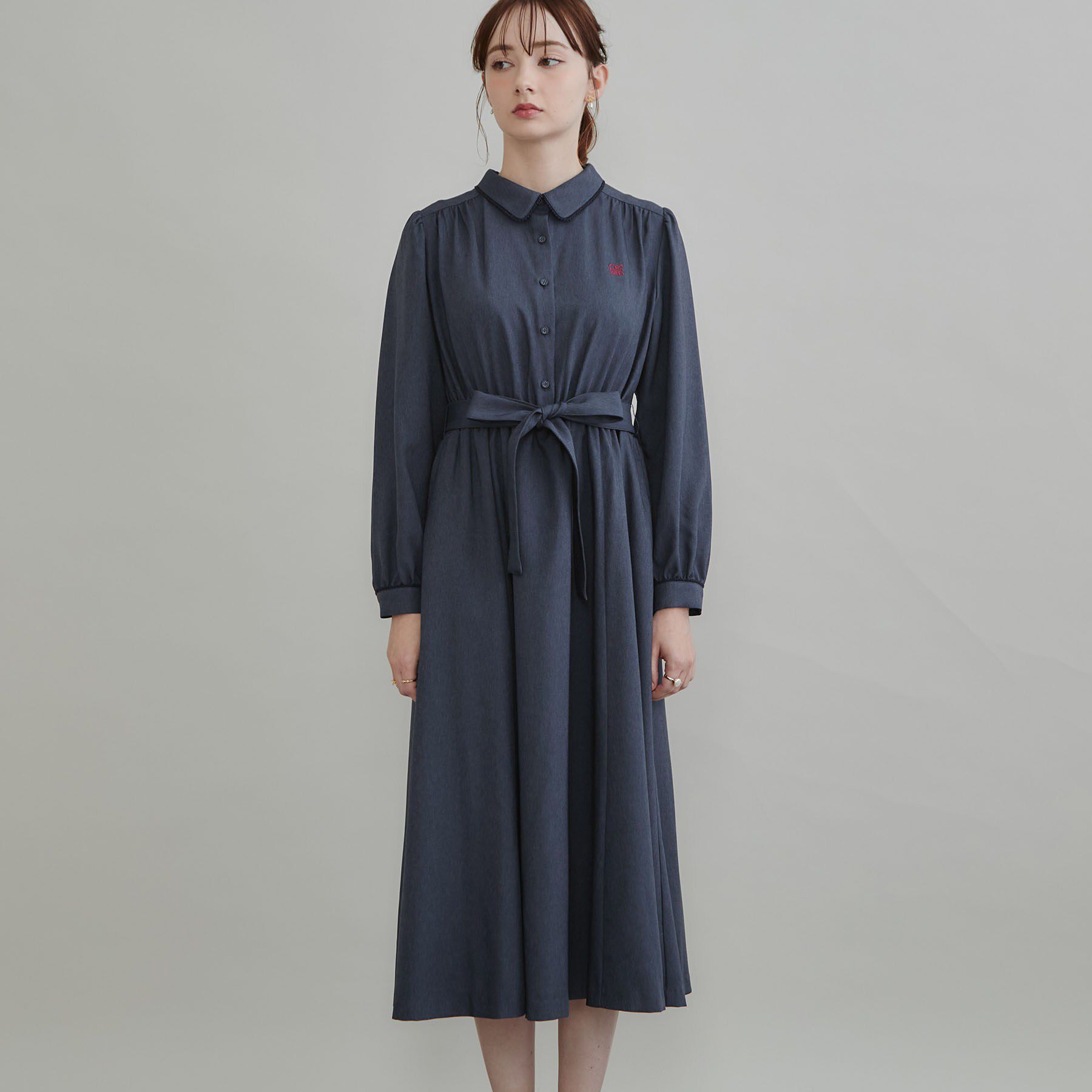 Couture broach「【落ち感やわらか】ピコレース シャツワンピース」|ワンピース|