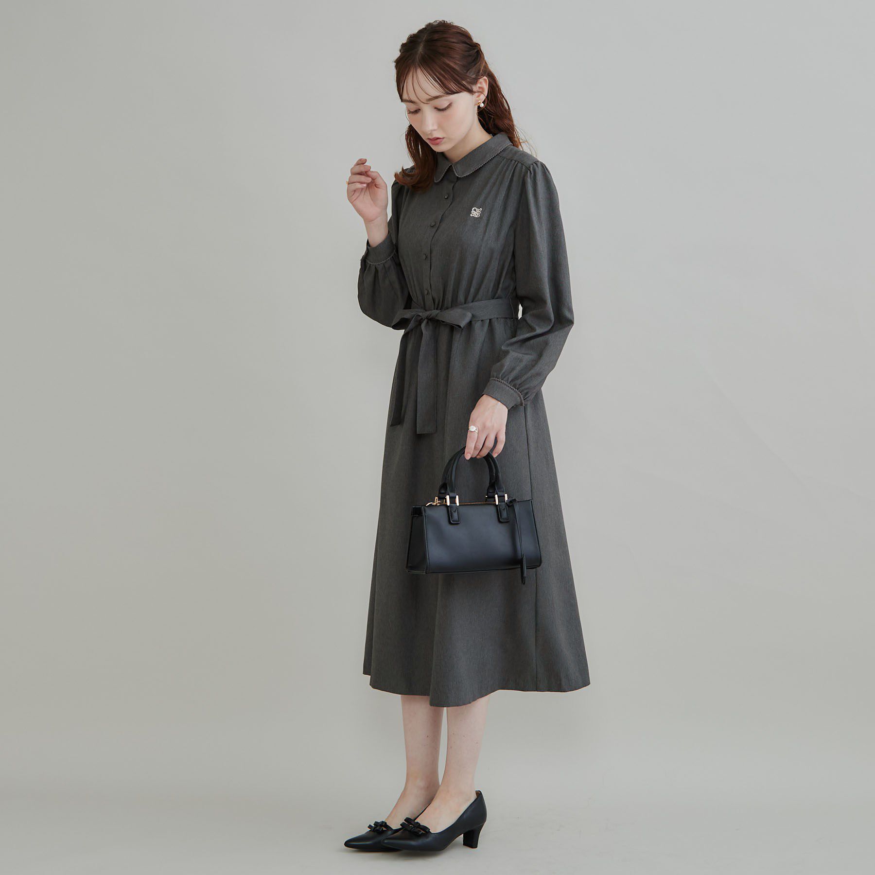 Couture broach「【落ち感やわらか】ピコレース シャツワンピース」|ワンピース|