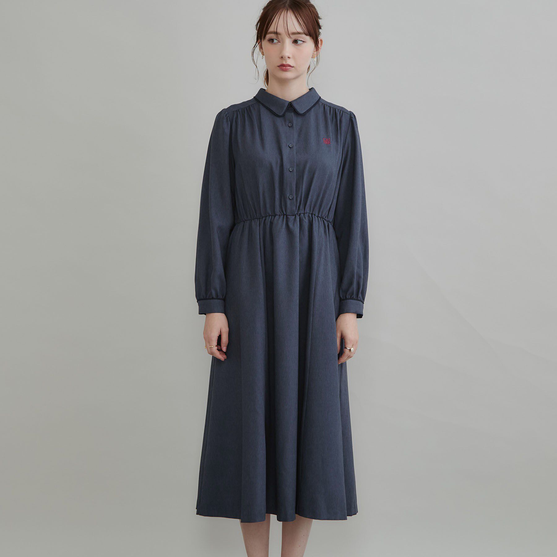 Couture broach「【落ち感やわらか】ピコレース シャツワンピース」|ワンピース|