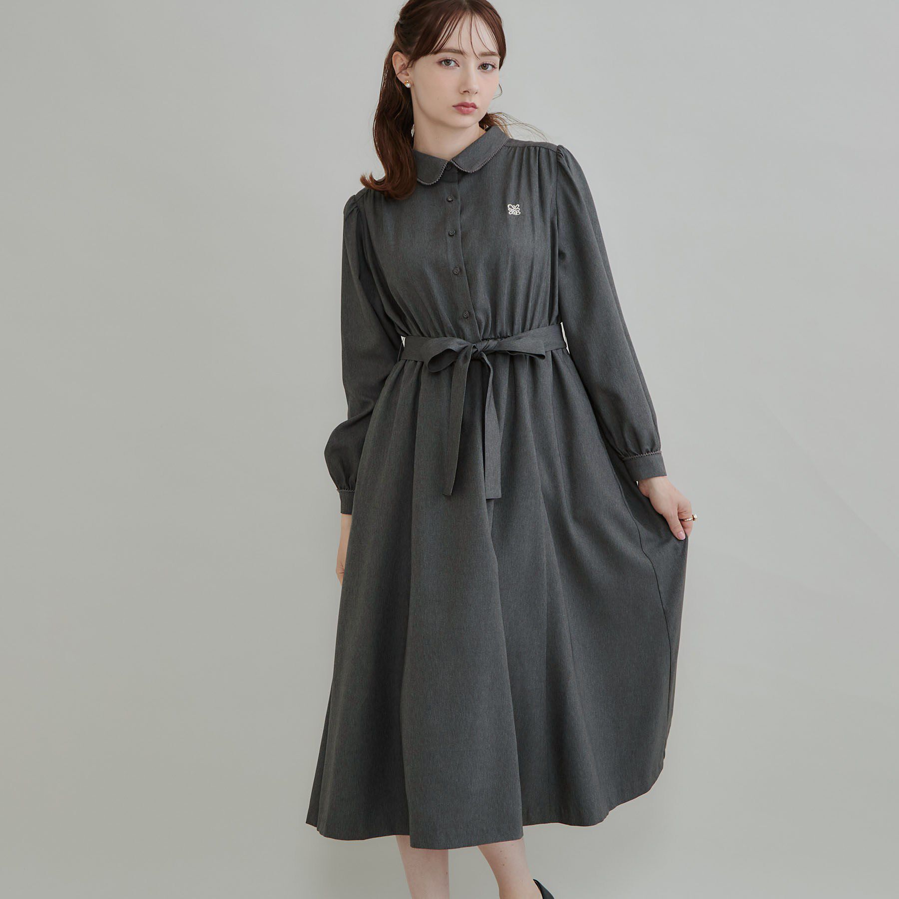Couture broach「【落ち感やわらか】ピコレース シャツワンピース」|ワンピース|