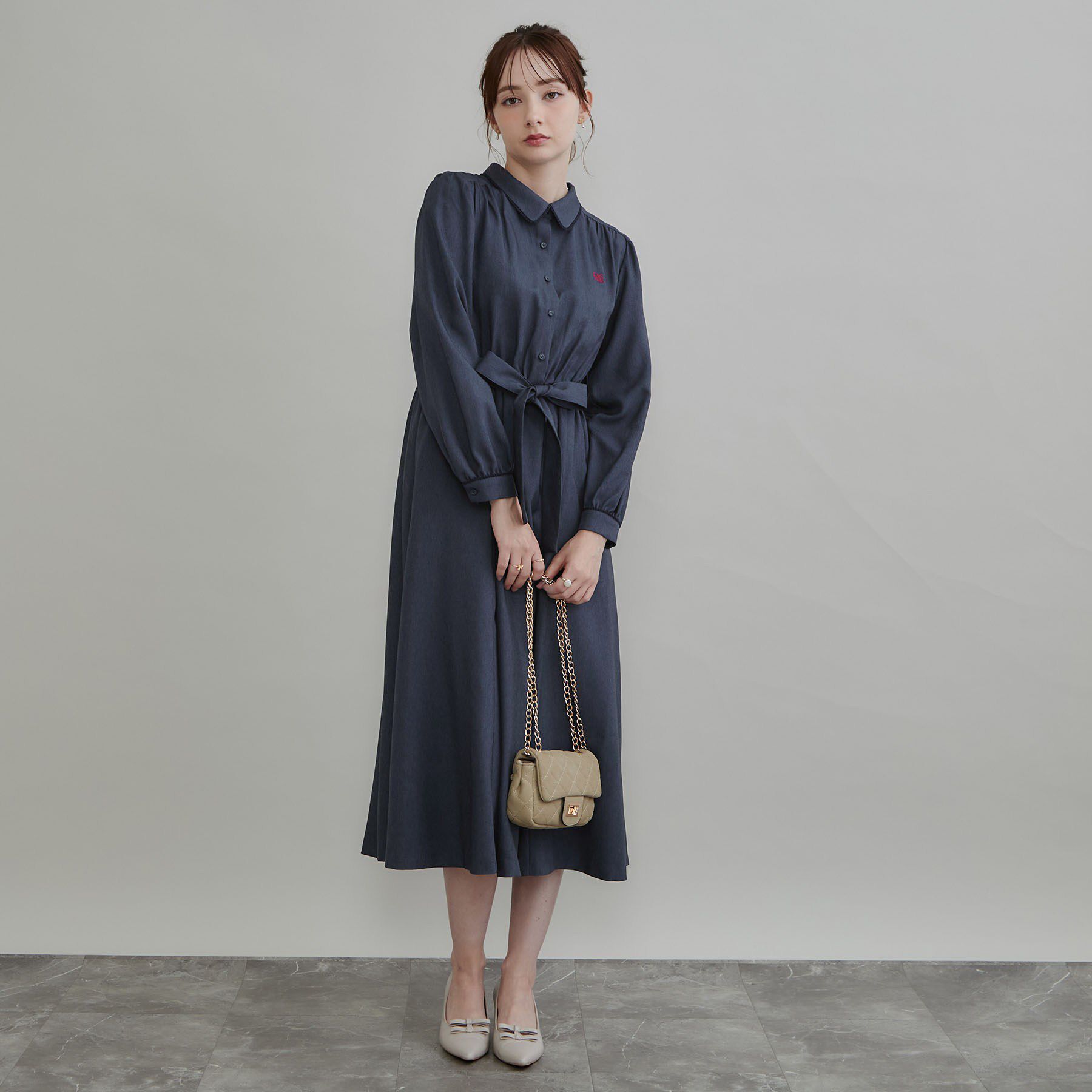 Couture broach「【落ち感やわらか】ピコレース シャツワンピース」|ワンピース|